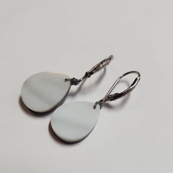 Sterling Silver and Blue Mosaic Abalone Teardrop Earrings 925 - Picture 3 of 4